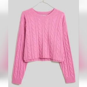 Madewell Size‎ S Pink Cropped Resourced Chasmere Wool Blend Cable Knit Sweater